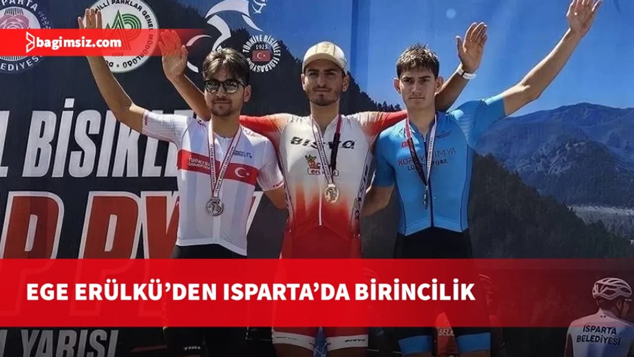 Kıbrıslı Türk bisikletçi Ege Erülkü, Isparta’daki yol yarışının ilk gününü zirvede tamamladı