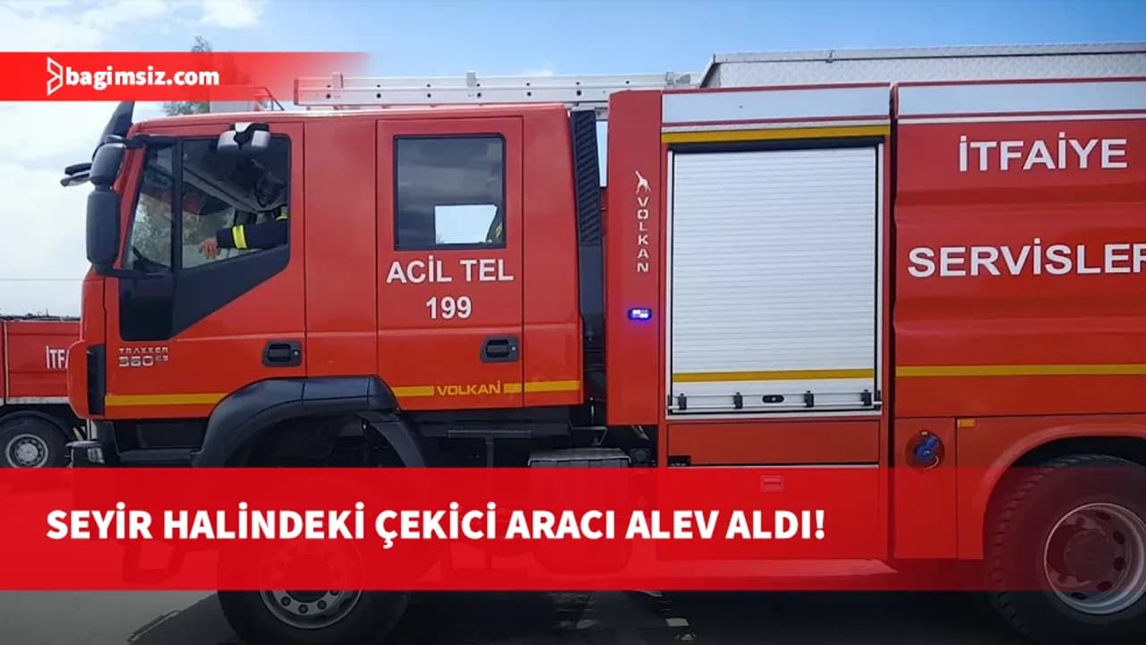 Gazimağusa-Lefkoşa anayolunda seyir halindeki çekici yandı