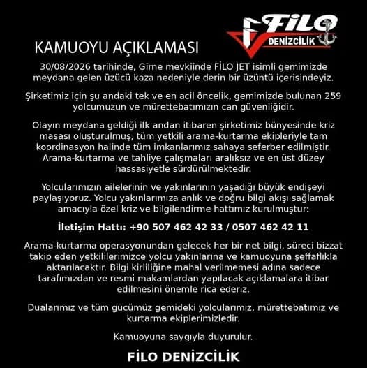 FİLO Denizcilik’ten açıklama: Kriz masası oluşturuldu