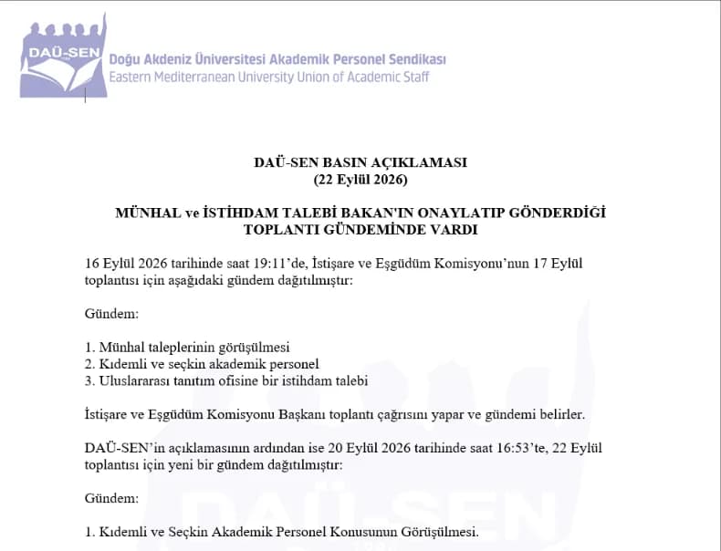 DAÜ-SEN’den Çavuşoğlu’na gündem belgesiyle yanıt: Münhal ve istihdam talebi toplantı gündemindeydi