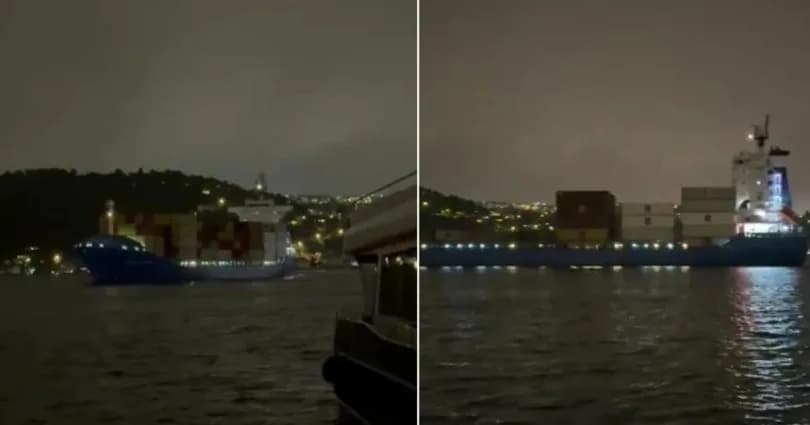 İstanbul Boğazı’nda arıza yaşayan gemi sürüklenerek ters döndü
