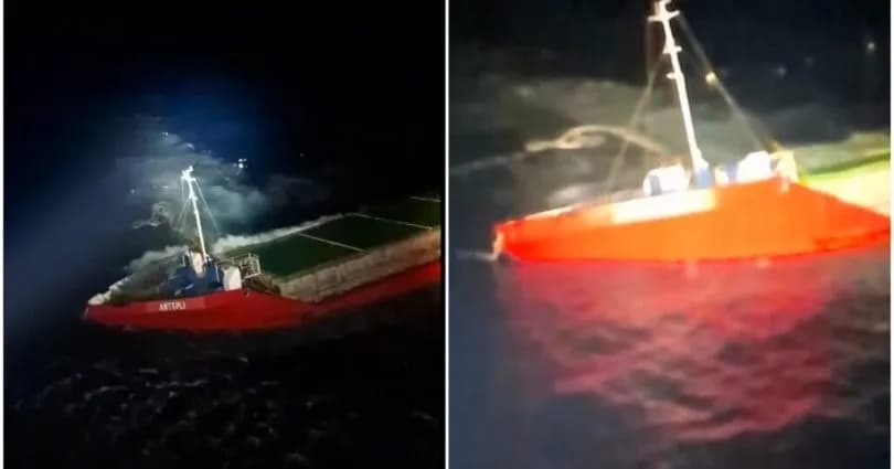 Baf açıklarında ticari bir gemi battı..10 mürettebat kurtarıldı