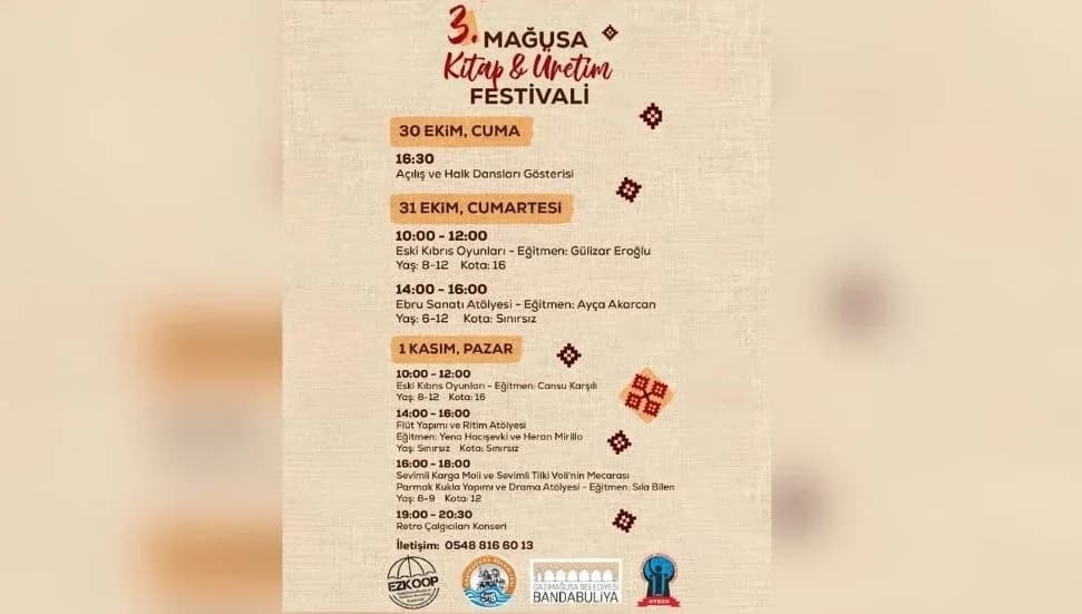 Mağusa III. Kitap ve Üretim Festivali yarın başlıyor