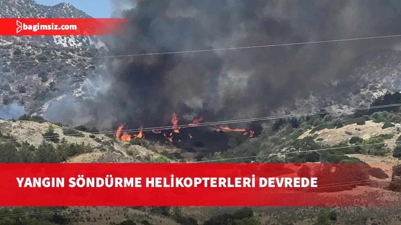 Yamaçköy-Tirmen köyleri arasındaki yangına helikopterle müdahale ediliyor