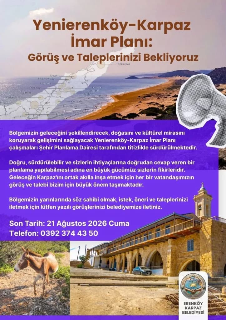 Yenierenköy-Karpaz İmar Planı için bölge halkına çağrı