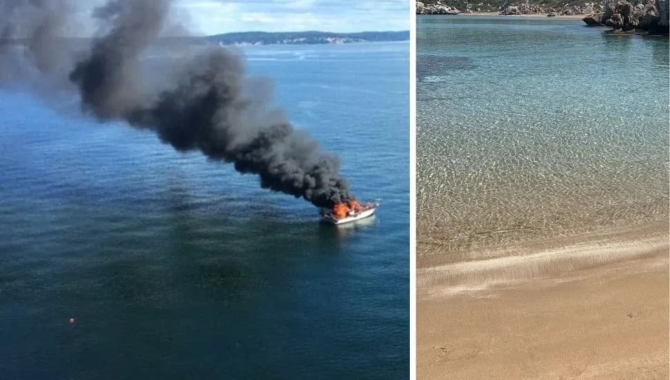 Dipkarpaz’daki yanan yatın enkazı kaldırıldı, sahil temizlendi