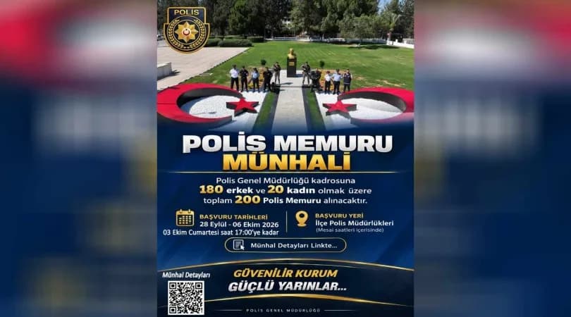Polis Genel Müdürlüğü’nden 180 erkek 20 kadın polis memuru için münhal ilanı