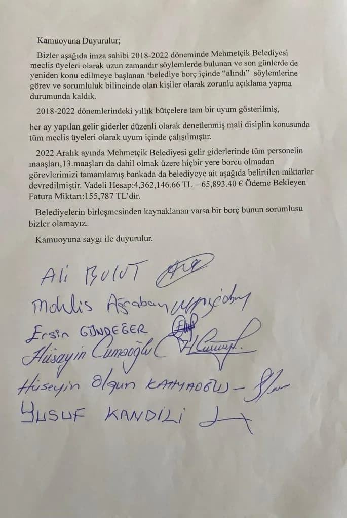 Mehmetçik’te borç tartışması: Eski meclis üyeleri kasada bıraktıkları parayı açıkladı