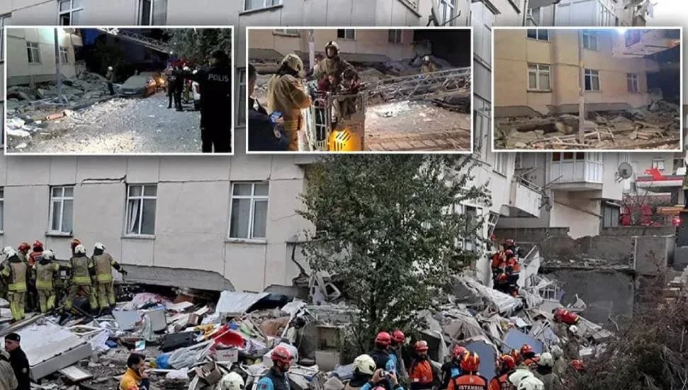 Maltepe'de 7 katlı binanın 3 katı çöktü: Enkaz altında mahsur kalanlar var
