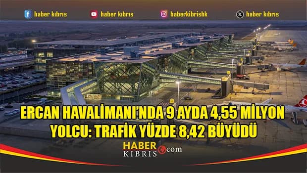 Ercan Havalimanı’nda 9 Ayda 4,55 Milyon Yolcu: Trafik Yüzde 8,42 Büyüdü