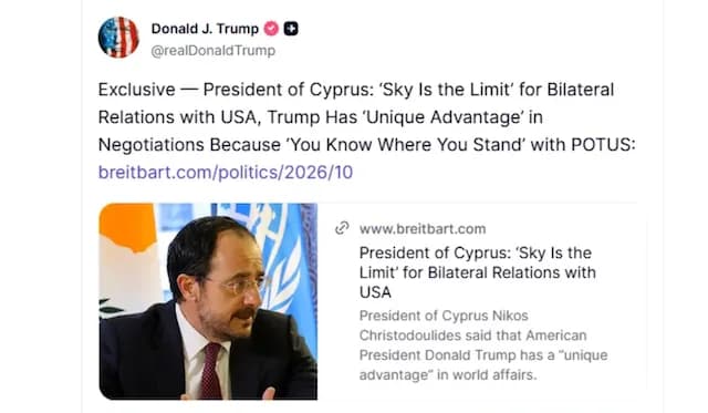 Trump, Hristodulidis röportajını yeniden paylaştı: “ABD-Kıbrıs ilişkilerinde sınır gökyüzü”